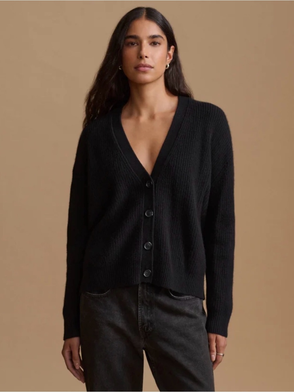 Jenni Kayne Cashmere Cropped Cocoon Cardigan Black L Quiet Luxury Oversize Boxy